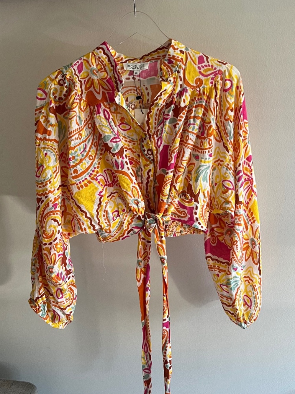 🪞 NWT new Rachel Zoe new york Yellow, orange, and pink paisley print blouse